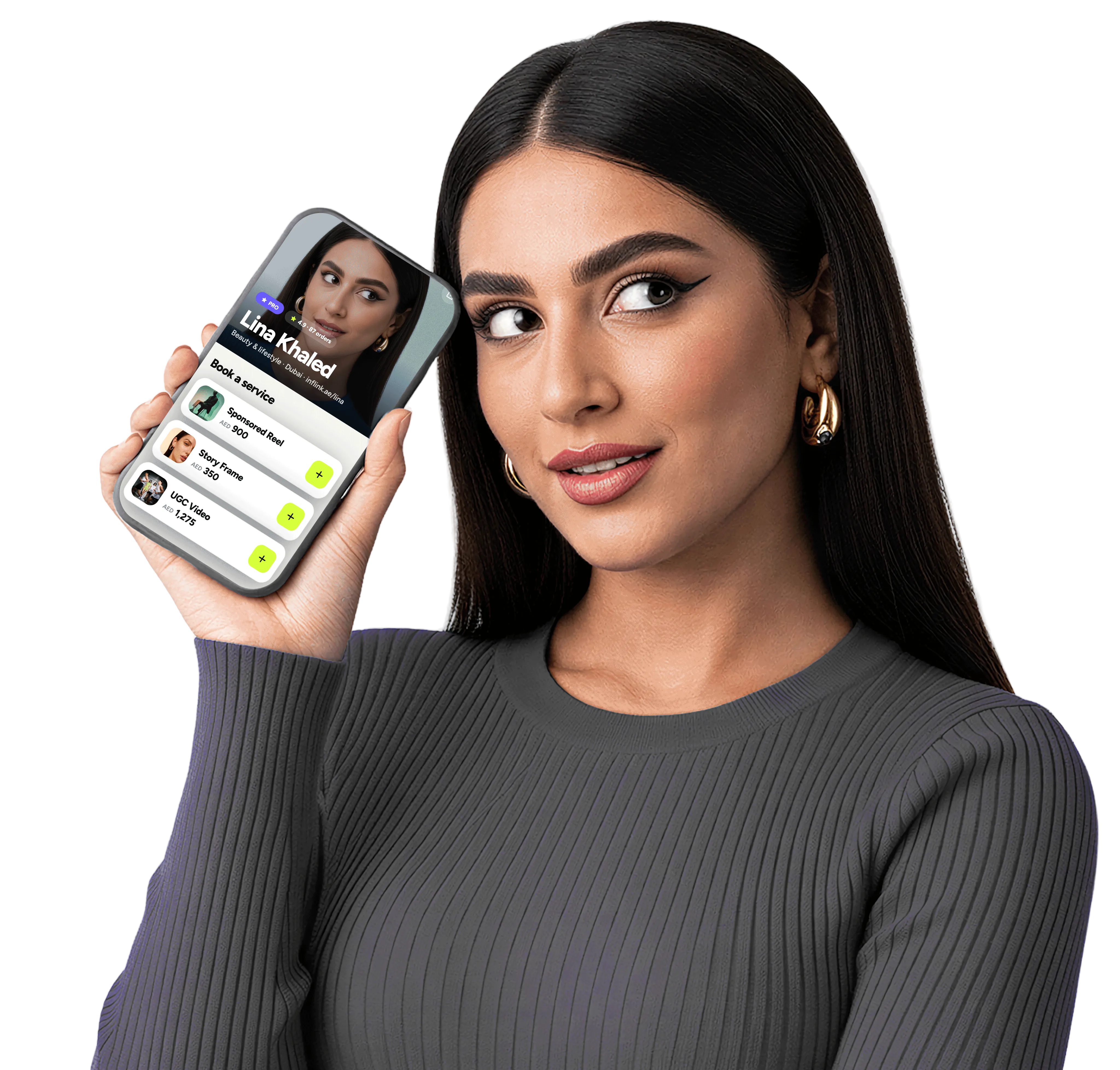 Creator holding phone